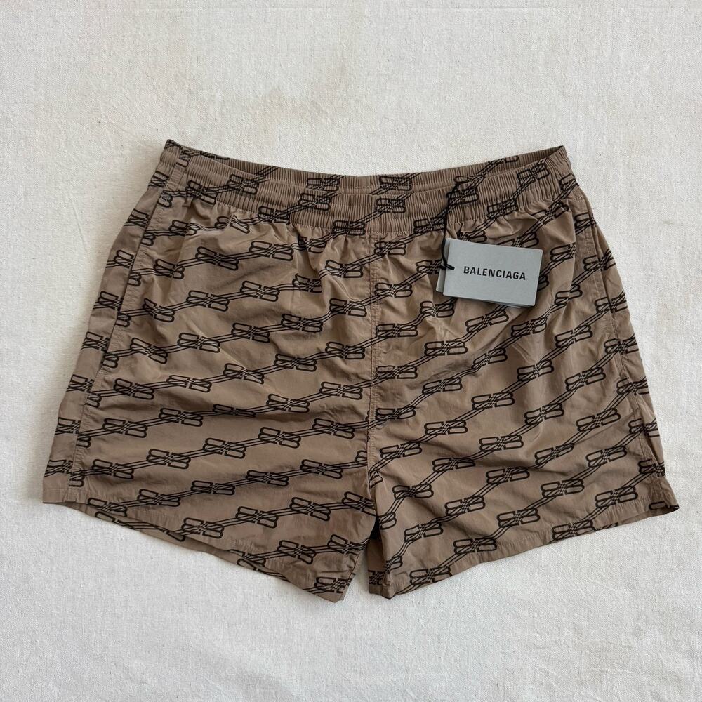Balenciaga Swimwear Monogram BB Water Swim Shorts Brown Size Large 34 NEW